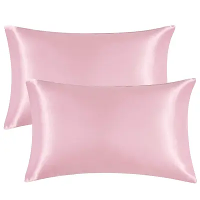 Satin Pillowcase for Hair and Skin Silk Pillowcase Set of 2 Pink Soft Pillow Cases 2 Pack Standard Size 20X26 Inches with Env...