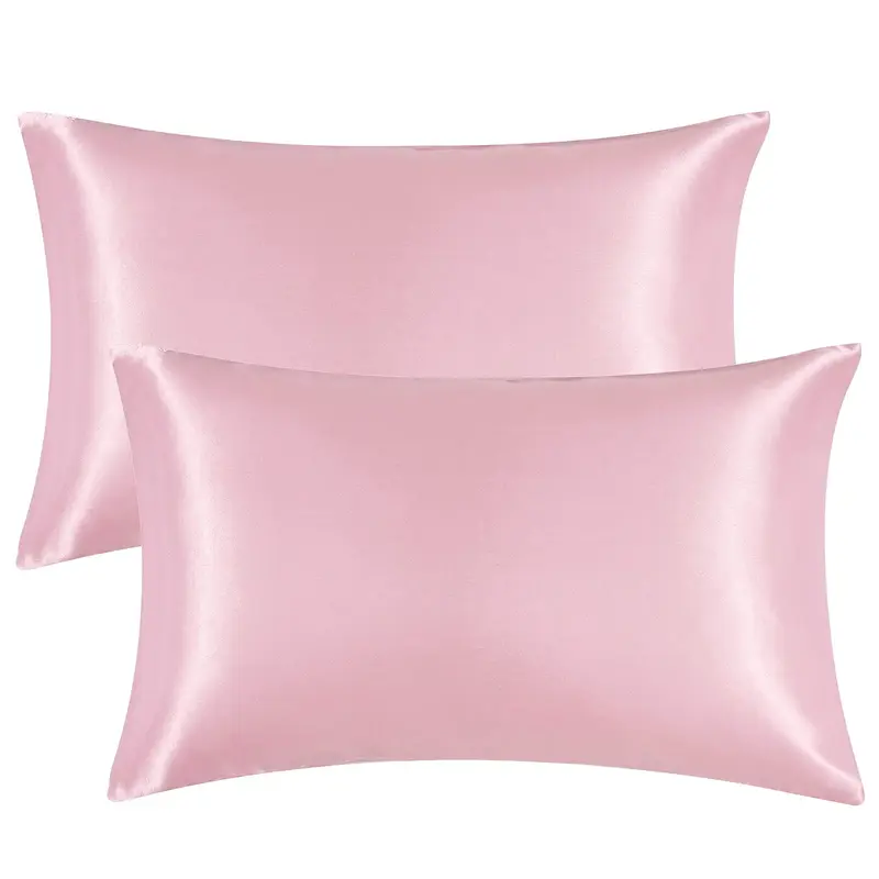 Satin Pillowcase for Hair and Skin Silk Pillowcase Set of 2 Pink Soft Pillow Cases 2 Pack Standard Size 20X26 Inches with Env...