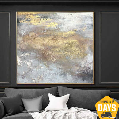 Original Skies Painting On Canvas Large Gold Wall Art Grey Painting Abstract Modern Painting Original Beige Wall Art | GOLDEN...