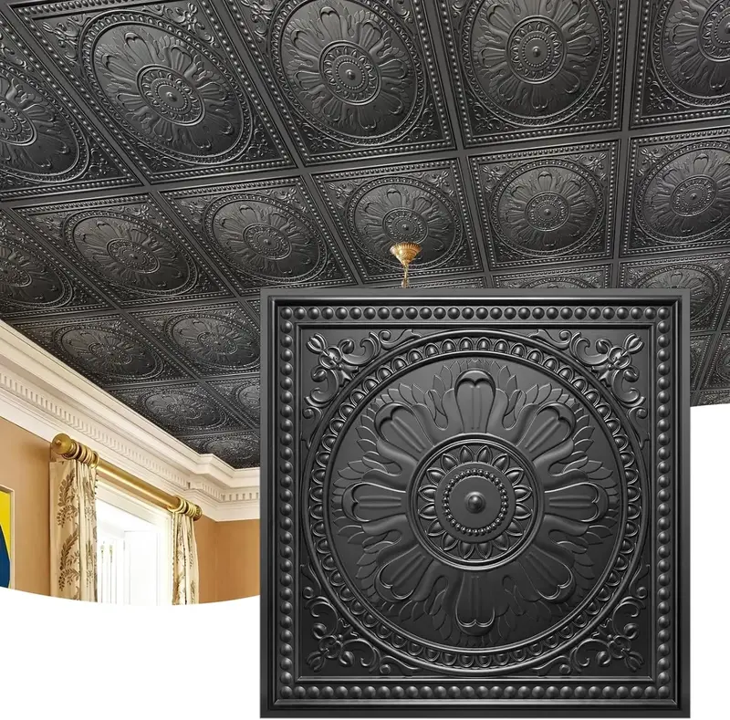 STICKGOO 12Pcs Drop Ceiling Tiles, PVC Panels Plastic Ceiling Tiles Waterproof Reusable, Baroque Decorative Ceiling Tiles for...