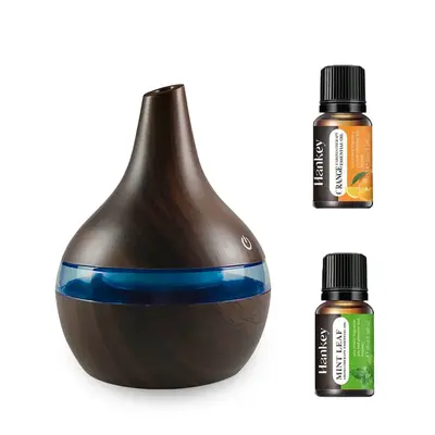 300ml Wooden Air Humidifier & Aroma Diffuser with 2 Soothing Essential Oils, USB-Powered Essential Oil Diffuser & Aromatherap...