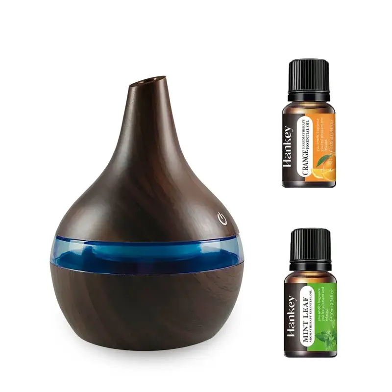 300ml Wooden Air Humidifier & Aroma Diffuser with 2 Soothing Essential Oils, USB-Powered Essential Oil Diffuser & Aromatherap...