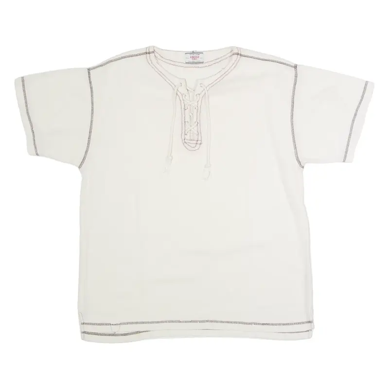 EAGLE FORCE Lace Neck Mens T-Shirt White 90s V-Neck L
