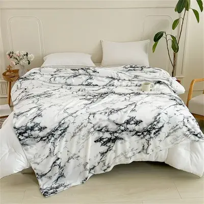 Marble Pattern Bed Blanket, 1 Count Soft Comfortable Warm Throw Blanket, Cozy Blanket, Cool Bedroom Accessories, Bedding Supp...