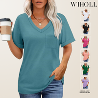 WIHOLL Womens T Shirts V-Neck Short Sleeve Summer Tops Casual Basic Tees 2025 Trendy