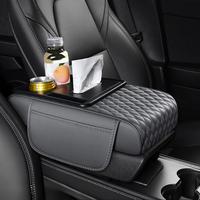 Car Center Console Storage Bag, Multifunctional Car Center Console Armrest Pad with Tissue Box & Cup Holder, Car Interior Acc...