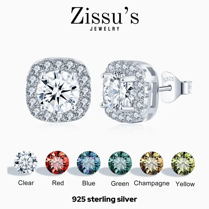 Synthetic Moissanite Earrings 925 Sterling Silver Earrings  for Women men, 0.5-2ct  All Kinds of Colors VVS1 Clarity Grade Da...