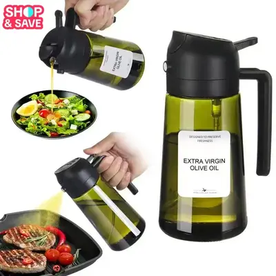 2-in-1 Oil Dispenser & Oil Sprayer Modern Home Utensils Stainless Steel Cooking Measuring Green 8.45 oz Bottle Eco-friendly E...