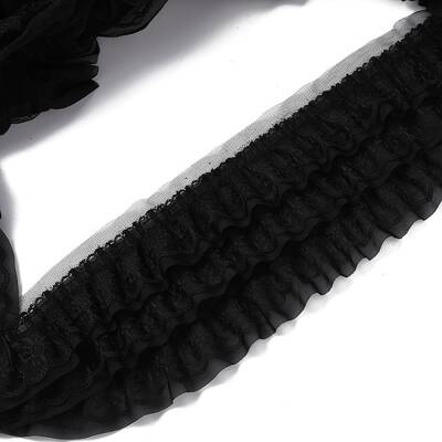 3-Layer Pleated Chiffon Flower Lace Trim