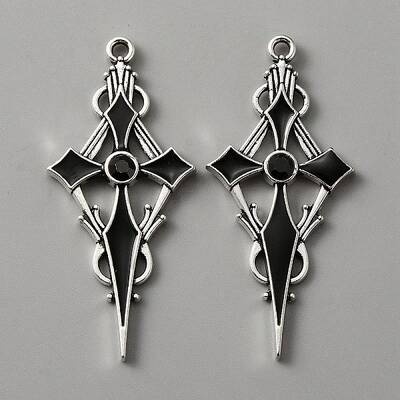 Jet Rhinestone Cross Pendatn with Black Enamel