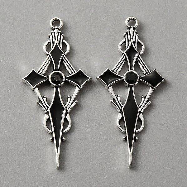 Jet Rhinestone Cross Pendatn with Black Enamel