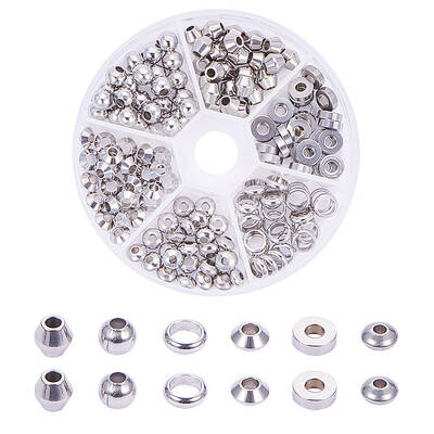 180Pcs 6 Styles 304 Stainless Steel Beads