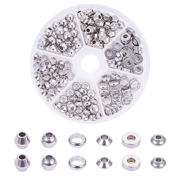 180Pcs 6 Styles 304 Stainless Steel Beads