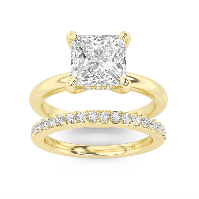 Fez Lab Grown Princess Cut Diamond Engagement Ring with the Orion Wedding Band | 10K Yellow Gold 1 3/4 ct. tw.