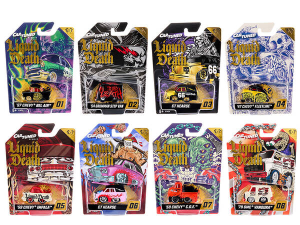 Liquid Death 2026 Series 1 Set of 8 Pieces Diecast Model Cars by CarTuned
