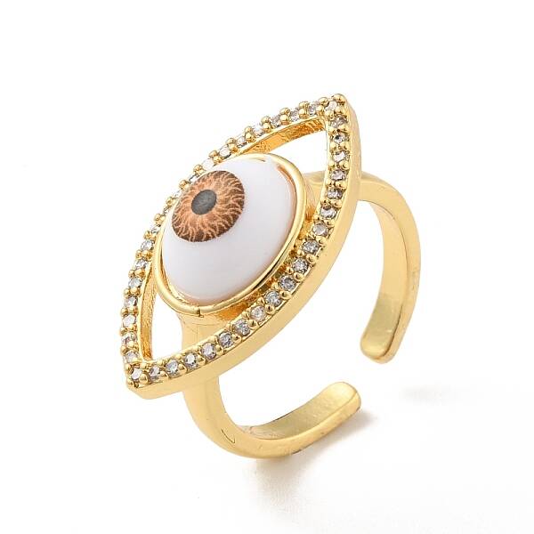 Cubic Zirconia Horse Eye Open Cuff Ring with Acrylic