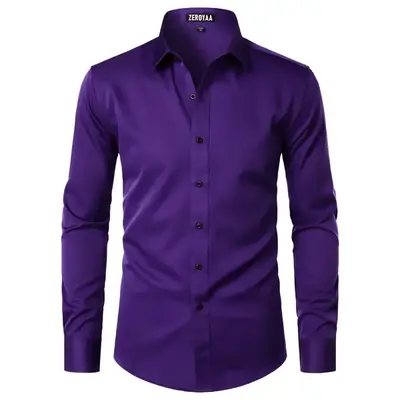 ZEROYAA Men's Long Sleeve Dress Shirt Modern Slim Fit Wrinkle-Free Casual Business Button Up Shirts Elegant Smooth Satin Fini...