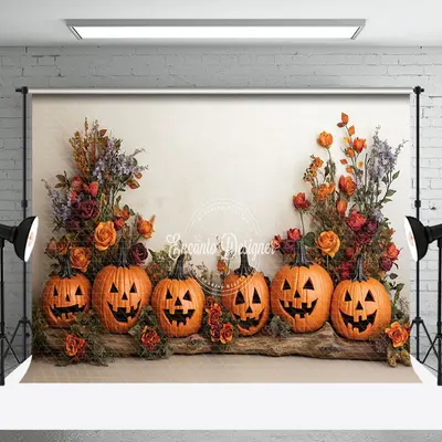 Aperturee Halloween Pumpkins Floral Trunk Photography Backdrop - Aperturee