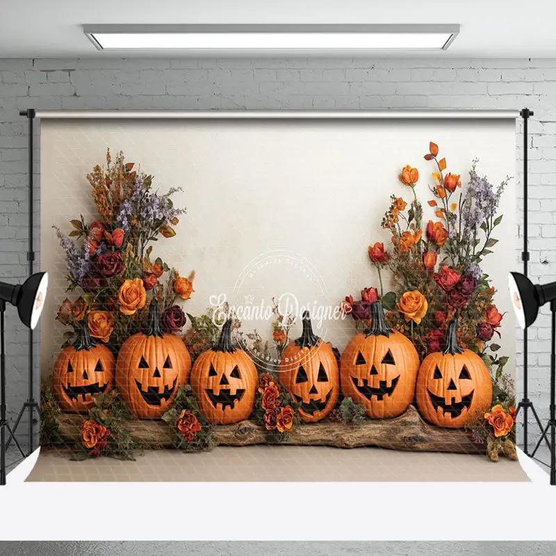 Aperturee Halloween Pumpkins Floral Trunk Photography Backdrop - Aperturee