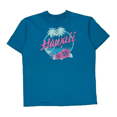 Hawaii Single Stitch Graphic T-Shirt - Large Blue Cotton