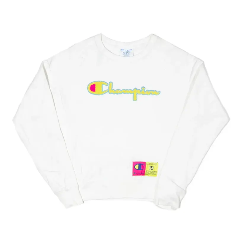 CHAMPION Reverse Weave Cropped Sweatshirt White Womens XS