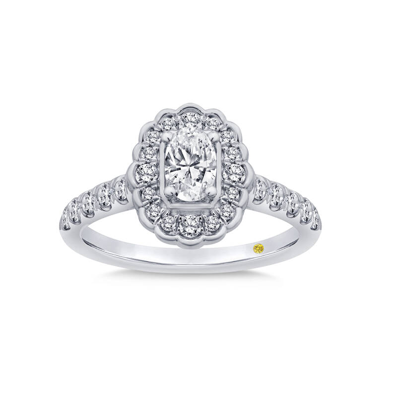 Floral Oval Halo Lab Grown Pavé Diamond Engagement Ring | White Gold 1 CT. TW.