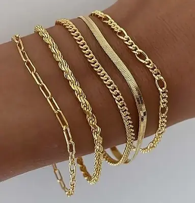 Tewiky Bracelets for Women , Jewelry Sets for Women Trendy Thin Dainty Stackable Cuban Link Paperclip Chain Bracelet Pack Fas...