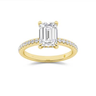 Aurelia Half Coverage Hidden Halo Emerald Cut Lab Grown Diamond Engagement Ring | 18K Yellow Gold 2 3/8 CT. TW.