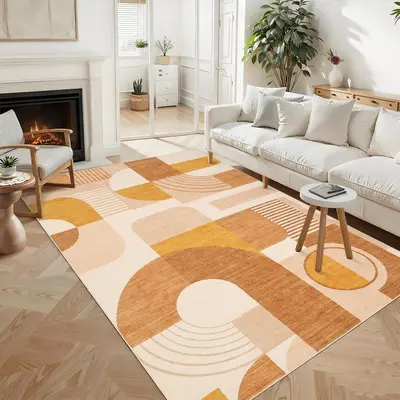 Garvee 8x10 Boho Geometric Living Room Rug, Soft Low Pile, Non-Slip Polyester, Durable & Washable, Orange Multi, Indoor Playr...