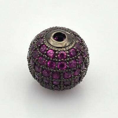 CZ Brass Micro Pave Grade AAA Magenta Color Cubic Zirconia Round Beads