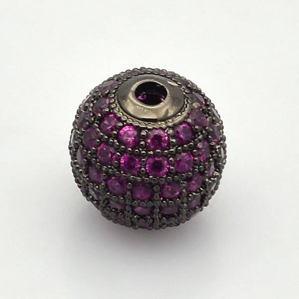 CZ Brass Micro Pave Grade AAA Magenta Color Cubic Zirconia Round Beads