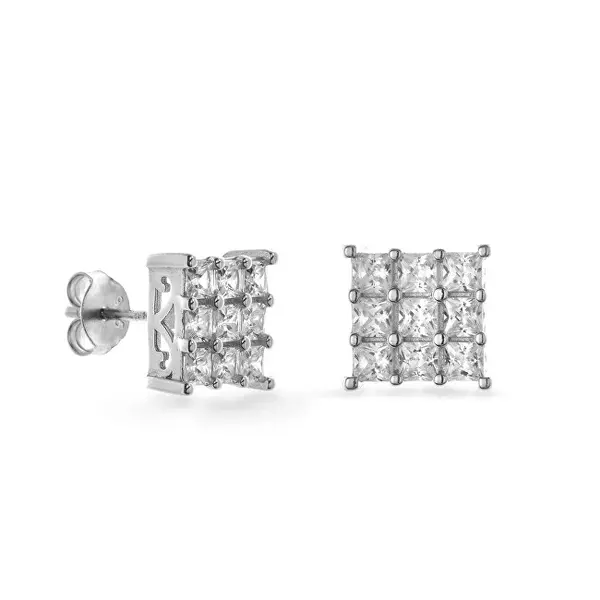 Again jewelry Square earrings in silver with cubic zirconia AJNS0038