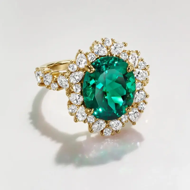 18K Gold 2 to 7 CT Oval Cut Lab Created Emerald Engagement Ring