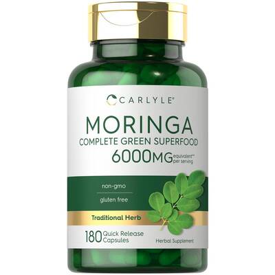 Carlyle Moringa Oleifera 180 Capsules Non-GMO and Gluten Free Supplement Complete Green Superfood From Moringa Leaf