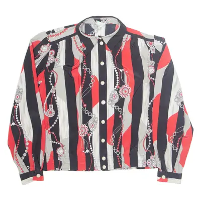 FRANK WALDER Womens Printed Shirt Black Collared Long Sleeve Silk Striped M