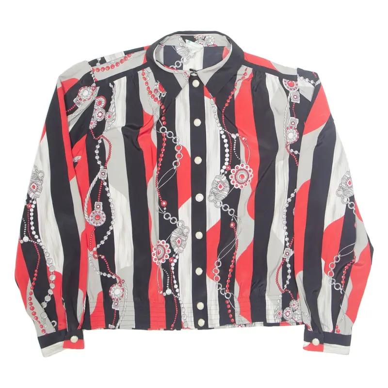FRANK WALDER Womens Printed Shirt Black Collared Long Sleeve Silk Striped M
