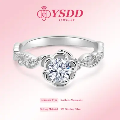 【#233 Forever Rose】Flower Synthetic Moissanite Ring in S925 1/2 Carat Birthday Mother's day gift for women wedding