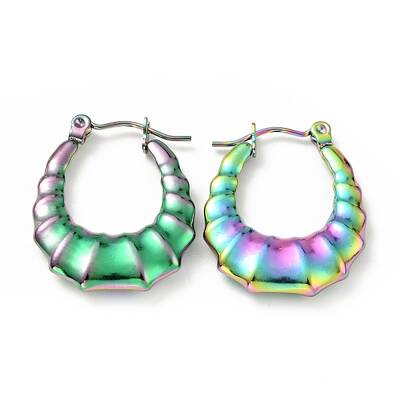 Ion Plating(IP) Rainbow Color 304 Stainless Steel Teardrop Hoop Earrings for Women