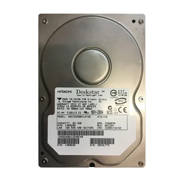 HDS722580VLAT20 Hitachi Deskstar 7K250 Series 80GB 7200RPM IDE Ultra ATA/100 (ATA-6) 2MB Cache 3.5-inch Hard Drive