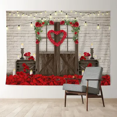 Aperturee Red Rose Heart Candle Happy Valentine Backdrop