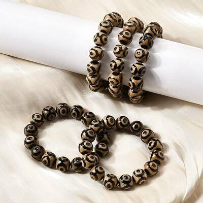 Natural Agate Round Beaded Stretch Bracelets