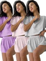 【Plus Size】striped Print Tee & Shorts Loungewear Set, Casual Elegant Comfy Pastel Round Neck Short Sleeve T-shirt & S...