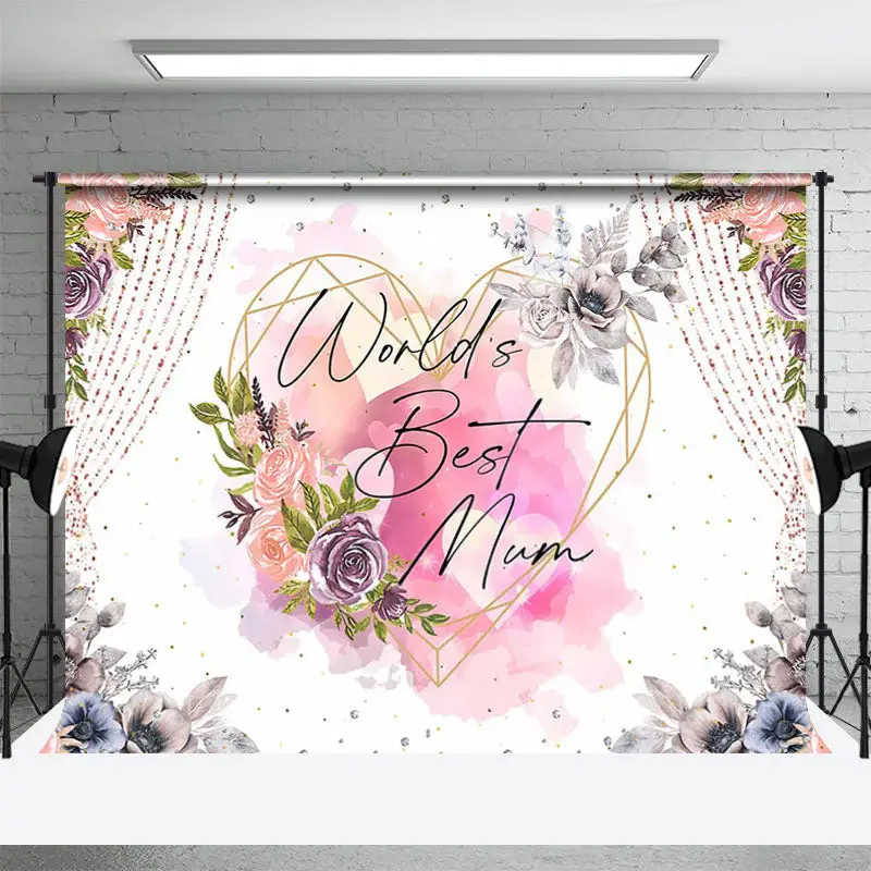 Worlds Best Mom Floral Heart Mothers Day Backdrop - Aperturee