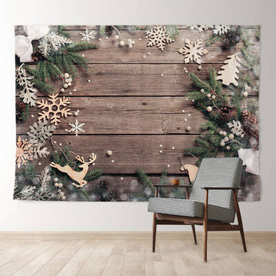 Aperturee Gold Sled Snowflake Leaves Wood Christmas Backdrop