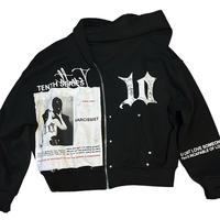 High-quality punk hoodie zip-up design and exquisite patchwork pattern, suitable for modern rebels springtok