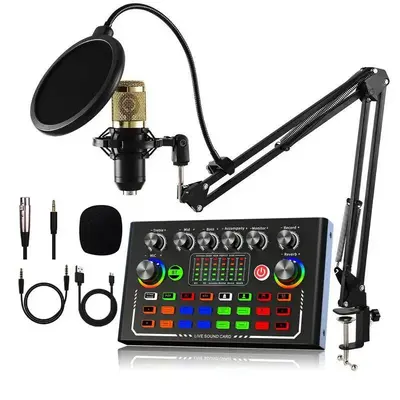 USB External Recording Audio Mixer, Sound Card Microphone Kit, Condenser Mic Set, Audio Live Streaming Kit, Podcast Accessori...