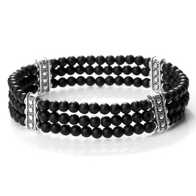 Round Forsted Natural Obsidian & Alloy Multi-Strand Beaded Stretch Bracelets for Women Men