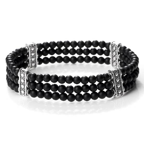 Round Forsted Natural Obsidian & Alloy Multi-Strand Beaded Stretch Bracelets for Women Men