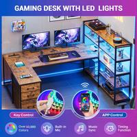 SEDETA 64.5 inch LED L-Shaped Gaming Desk with Storage，L-Shaped Computer Desk with Storage ，Wooden Top Space-Saving Corne...