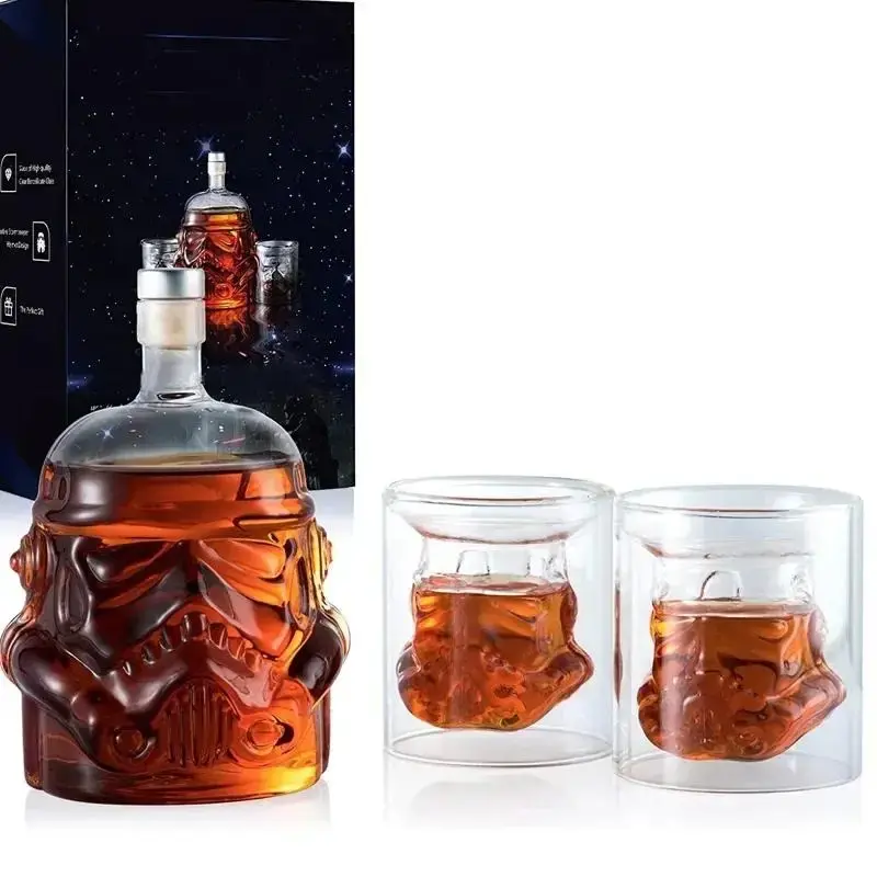 DECANTER & 2 CUPS 750ml Wine Glass Set Trooper Helmet Whiskey Decanter White Soldier Liquor Bottle Wine Glass Accessories Cre...